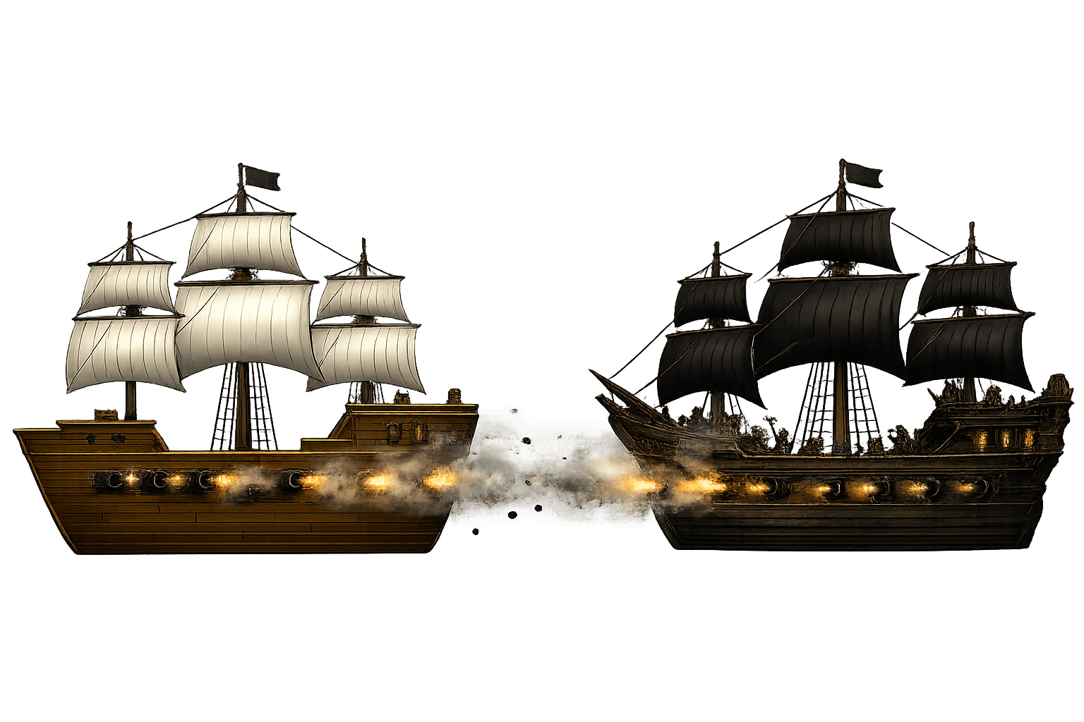 Two pirate ships battling at sea