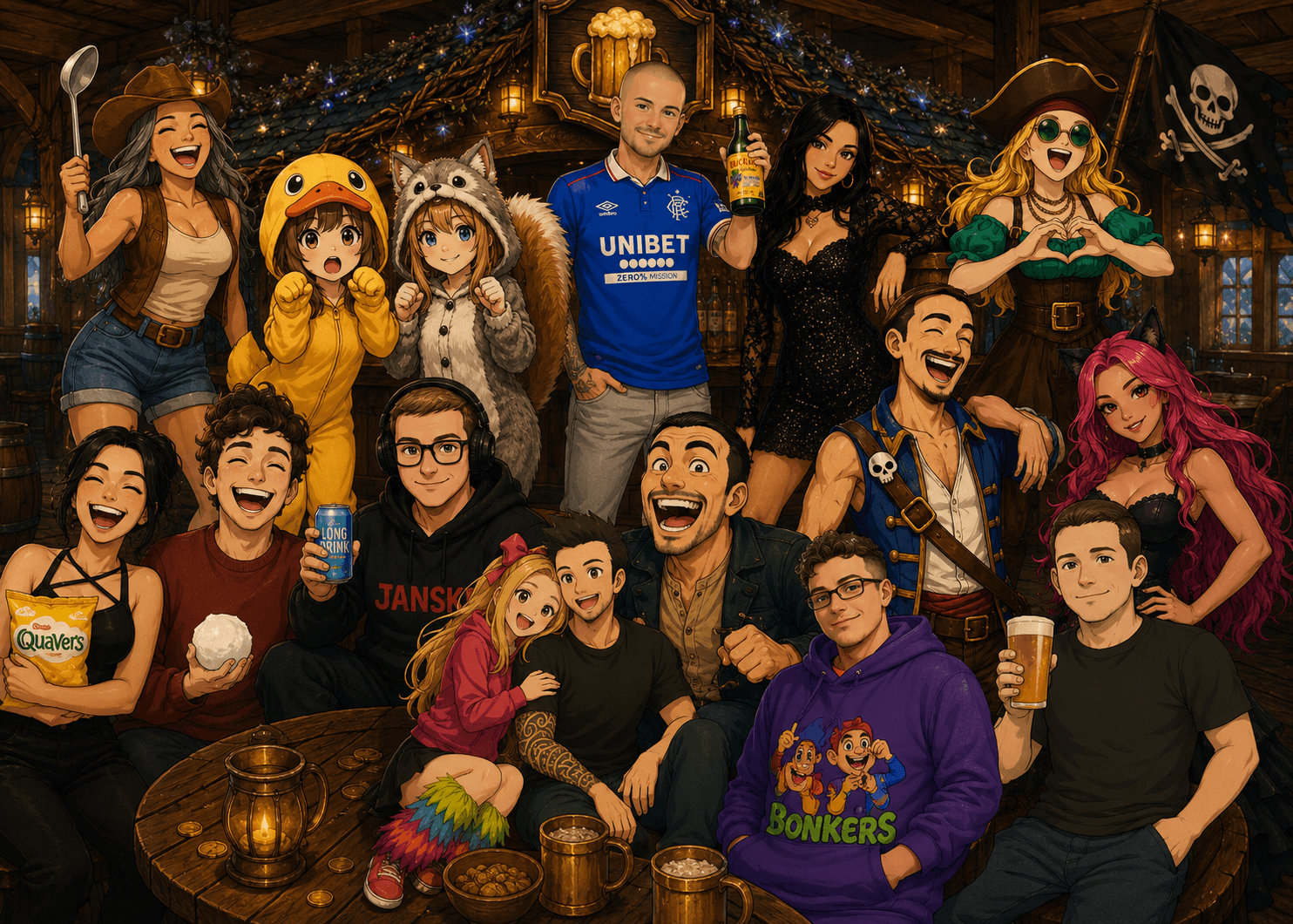 The crew gathered together at the Fantasy Tavern